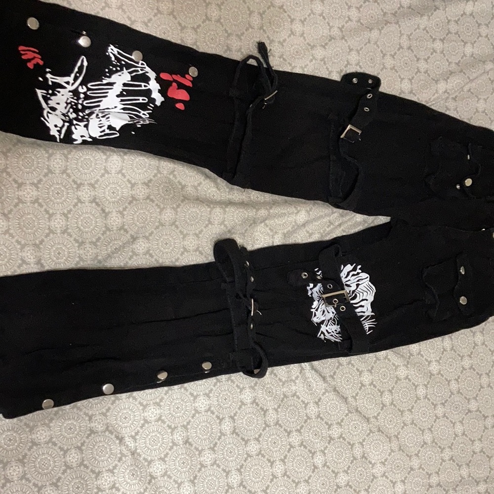 Gothic Cargo Jeans for Women Wide Straight Leg  Baggy Pants with Pockets